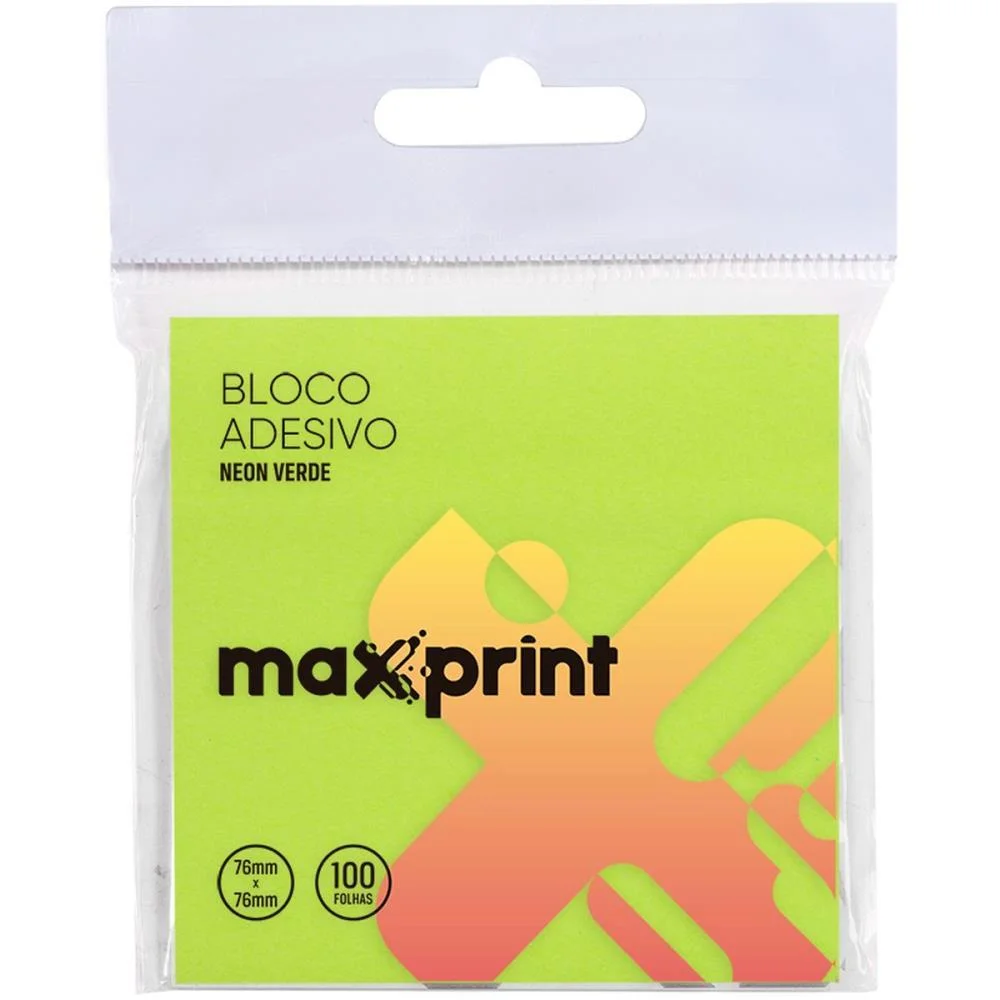 BLOCO DE RECADO AUTOADESIVO 76X76MM VERDE NEON 100F MAXPRINT (UNIDADE)