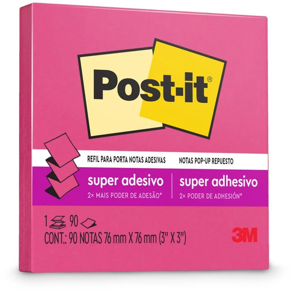 BLOCO DE RECADO POST-IT POP UP REFIL R330 76X76 ROSA 3M (UNIDADE)