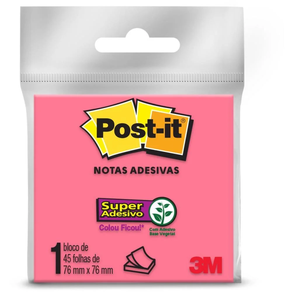 BLOCO DE RECADO POST-IT 76X76MM ROSA 45FLS. 3M (UNIDADE)