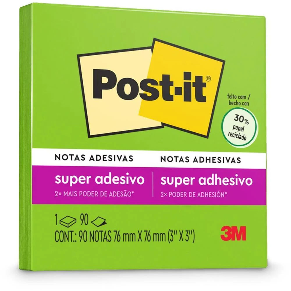 BLOCO DE RECADO POST-IT 76X76MM VERDE LIMEADE 90FLS. 3M (UNIDADE)