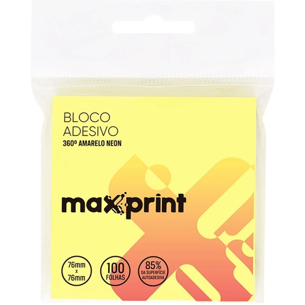 BLOCO DE RECADO AUTOADESIVO 76X76MM 360 GRAUS AMARELO 100F MAXPRINT (UNIDADE)