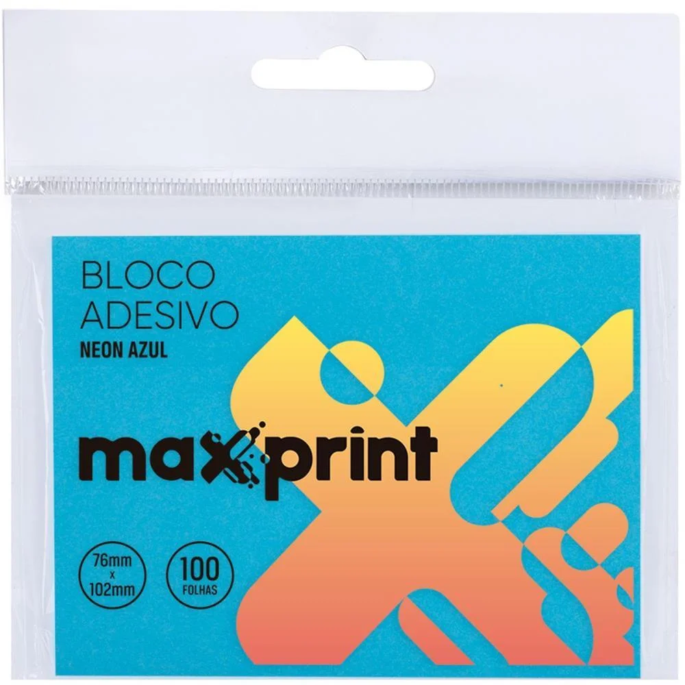 BLOCO DE RECADO AUTOADESIVO 76X102MM AZUL NEON 100FLS MAXPRINT (UNIDADE)