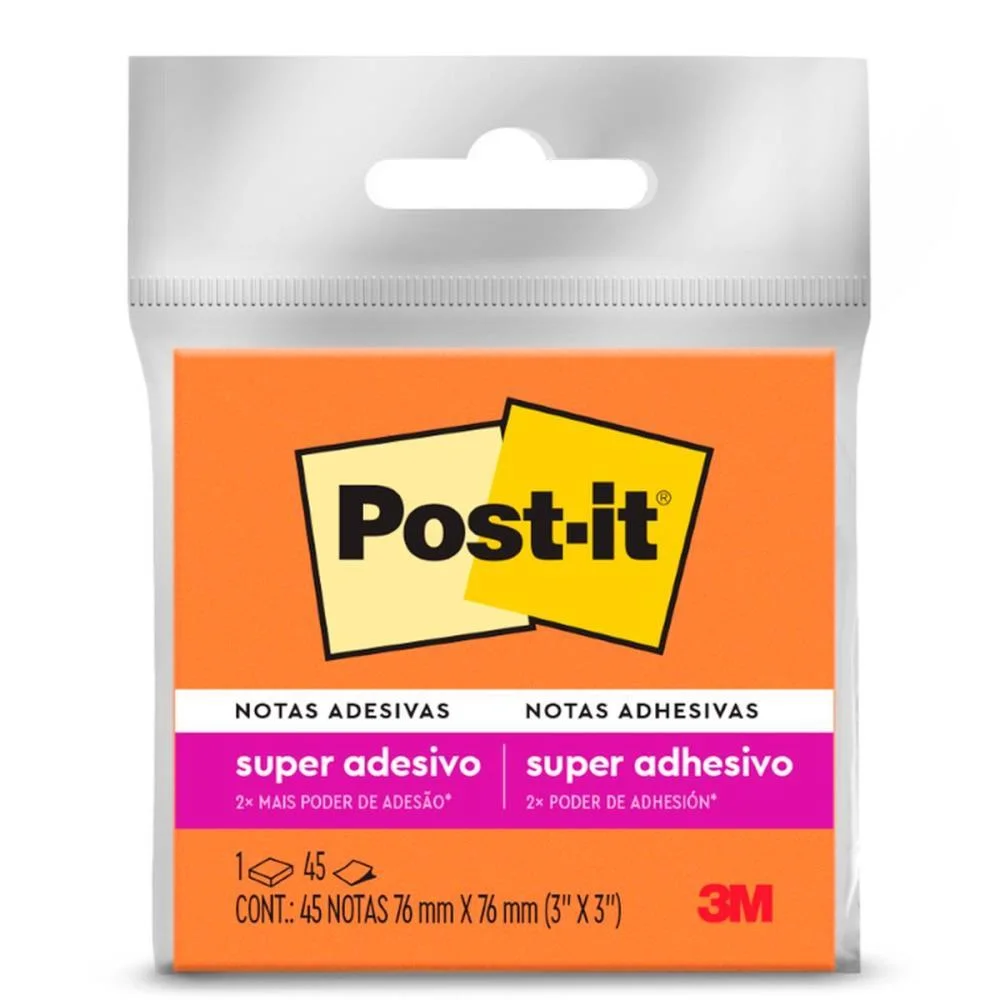 BLOCO DE RECADO POST-IT 76X76MM LARANJA 45FLS. 3M (UNIDADE)
