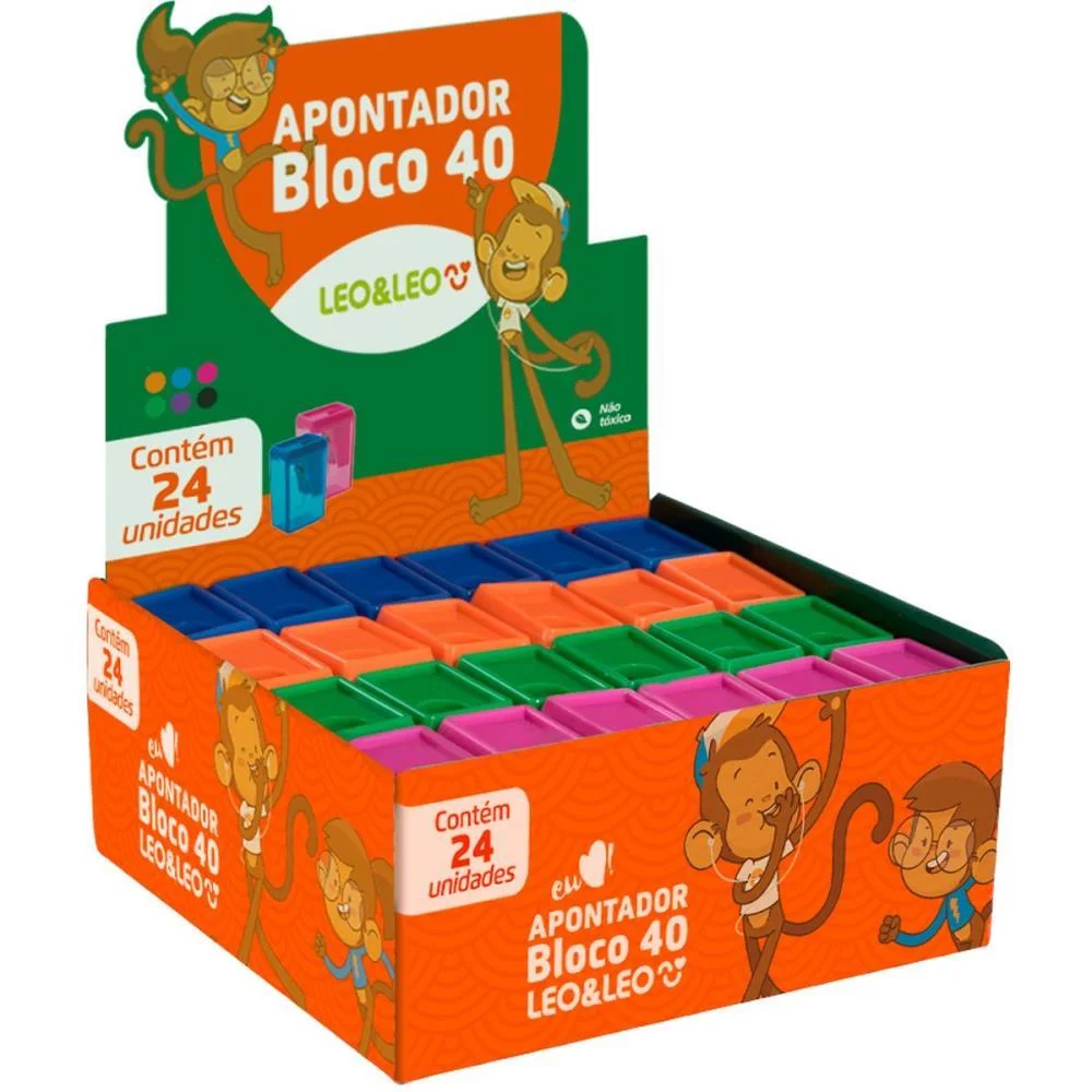 APONTADOR COM DEPOSITO LEO E LEO BLOCO 4CM SORTIDO LEONORA (CX.C/24)