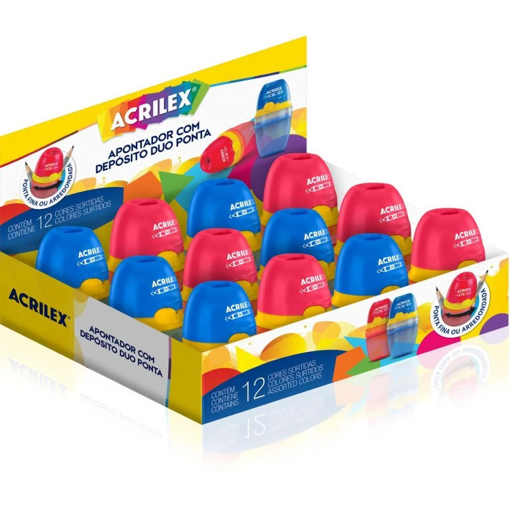 APONTADOR COM DEPOSITO DUO PONTA FINA OU ARREDONDADA ACRILEX (DP.C/12)