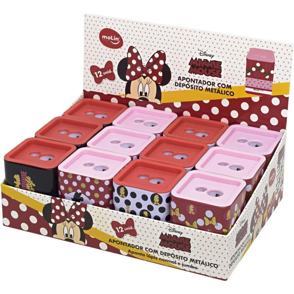 APONTADOR COM DEPOSITO 2 FUROS MINNIE QUADRADO METALICO 4MOD MOLIN (DP.C/12)