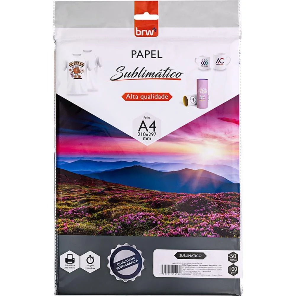 PAPEL TRANSFER SUBLIMATICO A4 GLOSSY 100G. BRW (PCT.C/50)