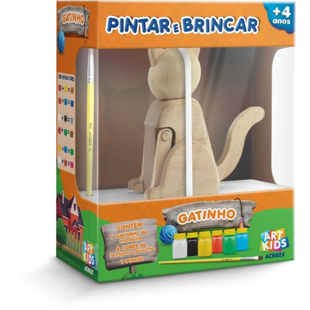 BRINQUEDO PARA COLORIR GATINHO PINTAR/BRINCAR C/GUACH ACRILEX (UNIDADE)