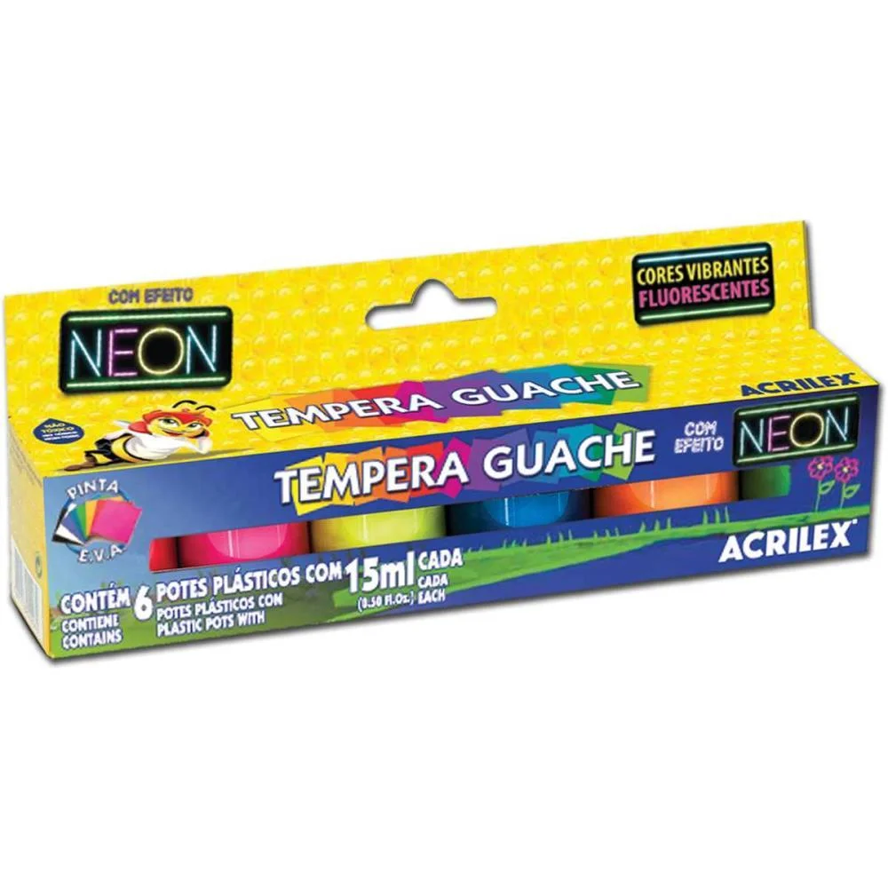 TINTA GUACHE 015ML NEON 6 CORES ACRILEX (PCT.C/06)