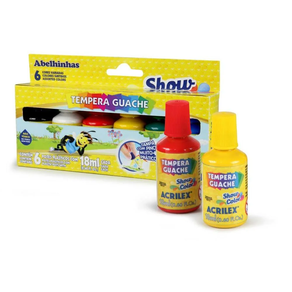 TINTA GUACHE 015ML SHOW COLOR 18ML C/PINCEL 6COR. ACRILEX (CX.C/03)