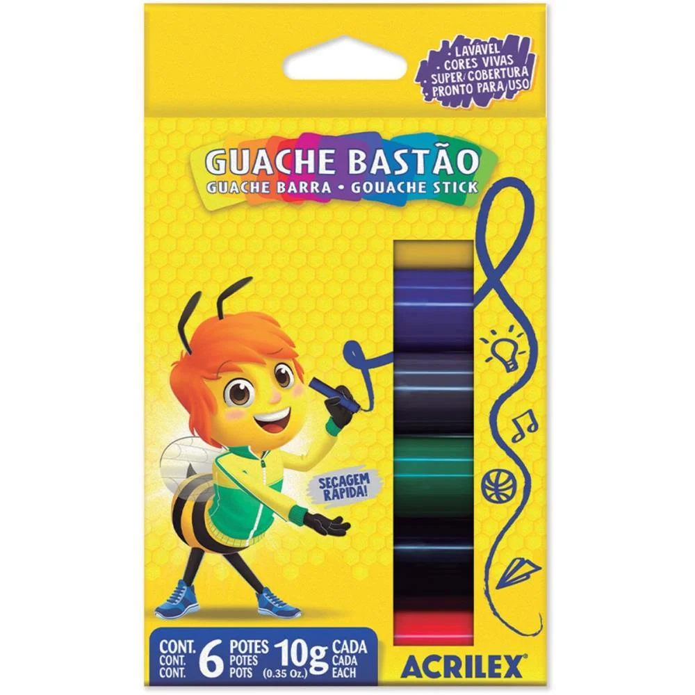 TINTA GUACHE BASTÃO 06 CORES ACRILEX (ESTOJO)