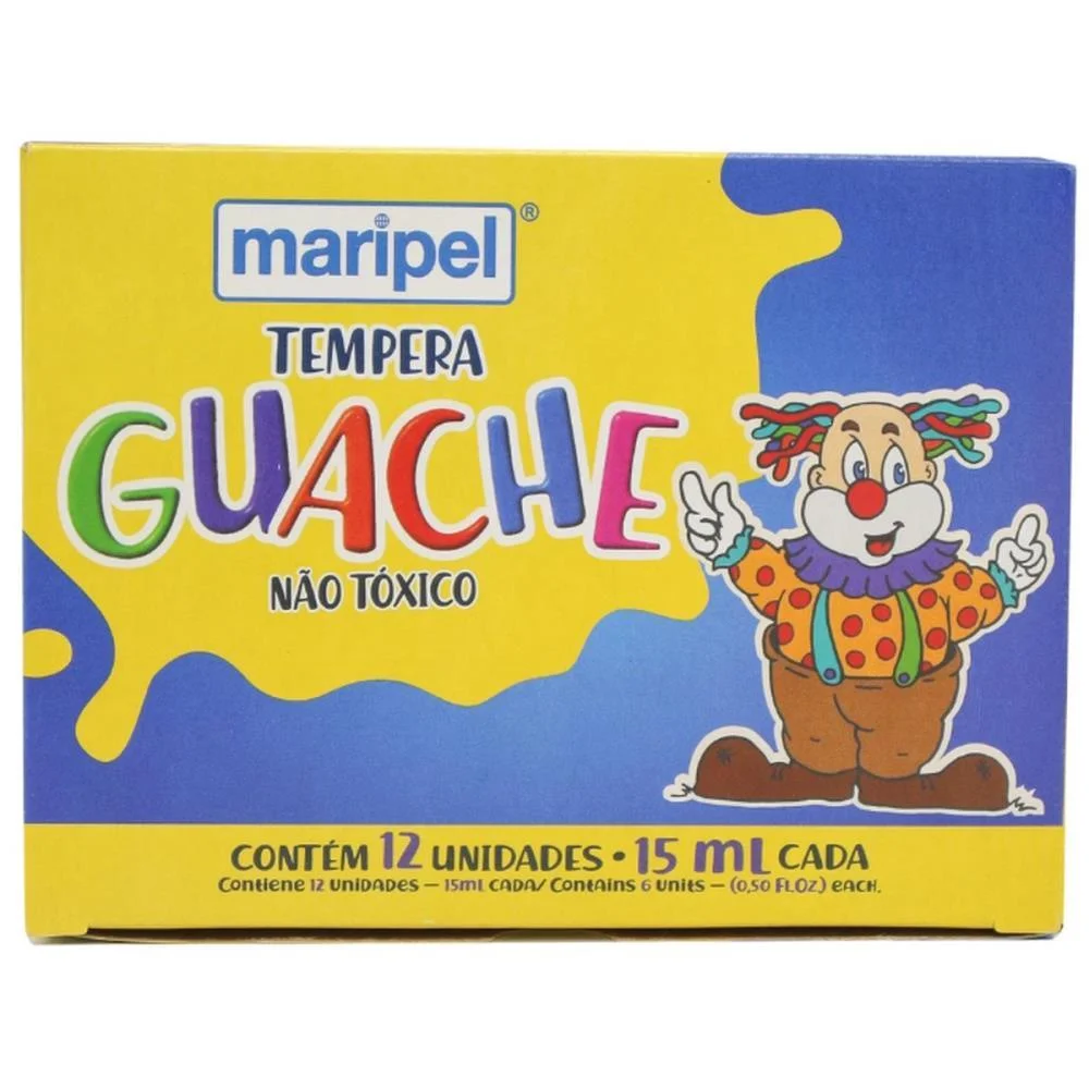 TINTA GUACHE 015ML 12 CORES MARIPEL (ESTOJO)