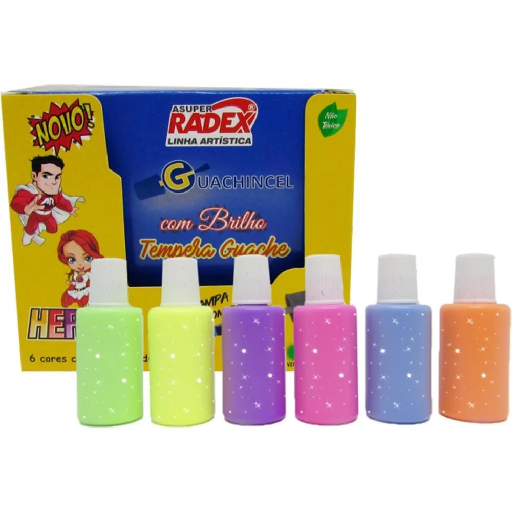 TINTA GUACHE 015ML BRILHO 18ML C/PINCEL 6 CORES RADEX (ESTOJO)