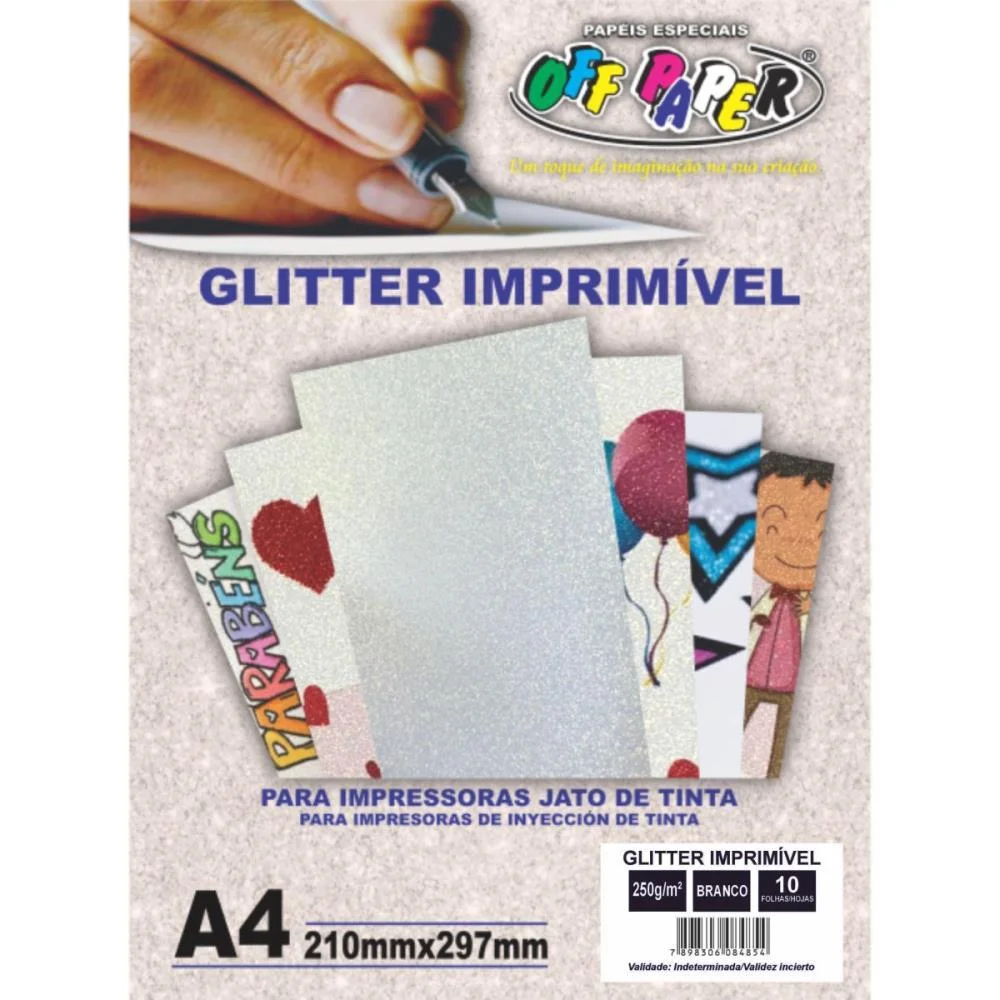 PAPEL LAMINADO A4 IMPRIMIVEL GLITTER 250G OFF PAPER (PCT.C/10)