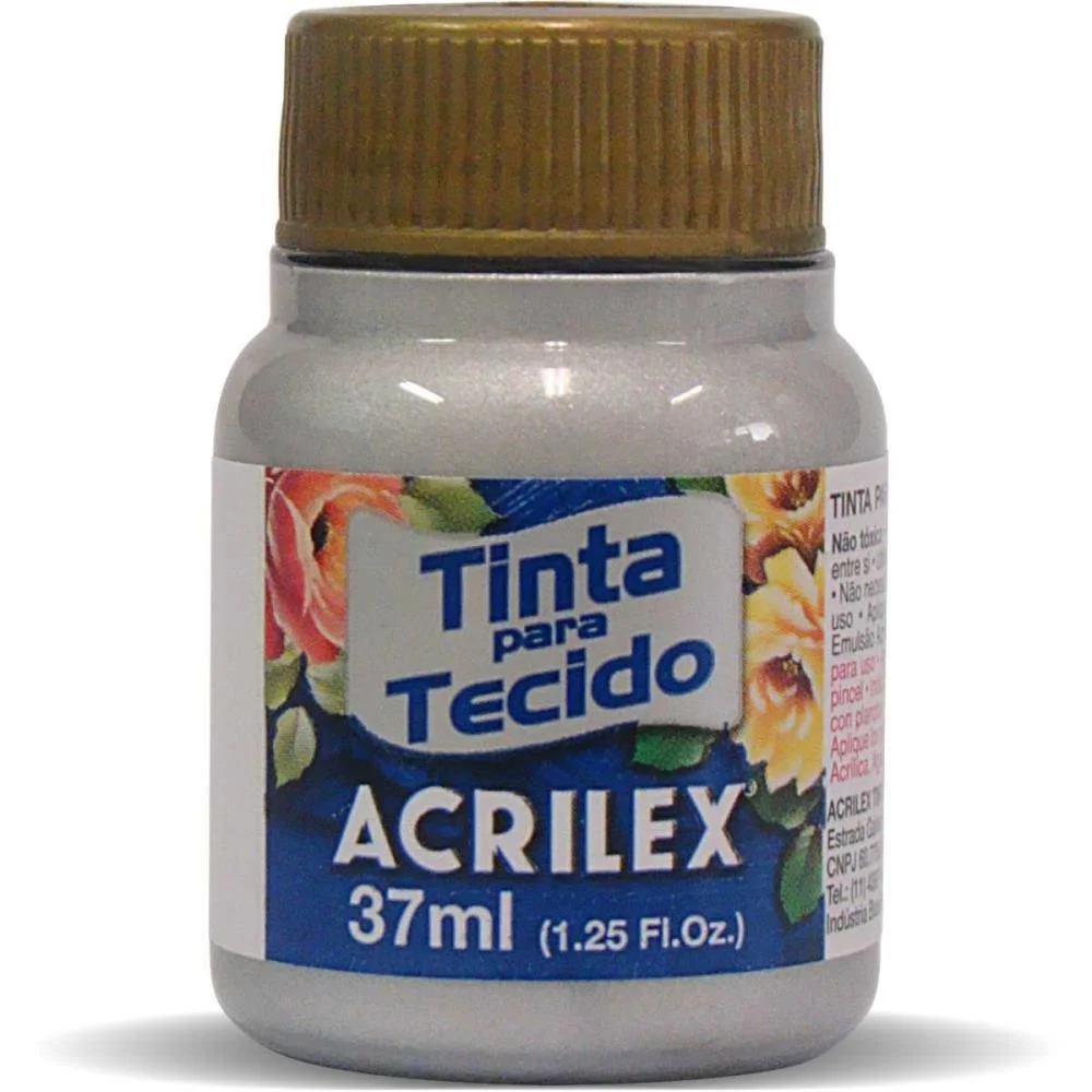 TINTA PARA TECIDO METALICA 37ML PRATA ACRILEX (DUZIA)