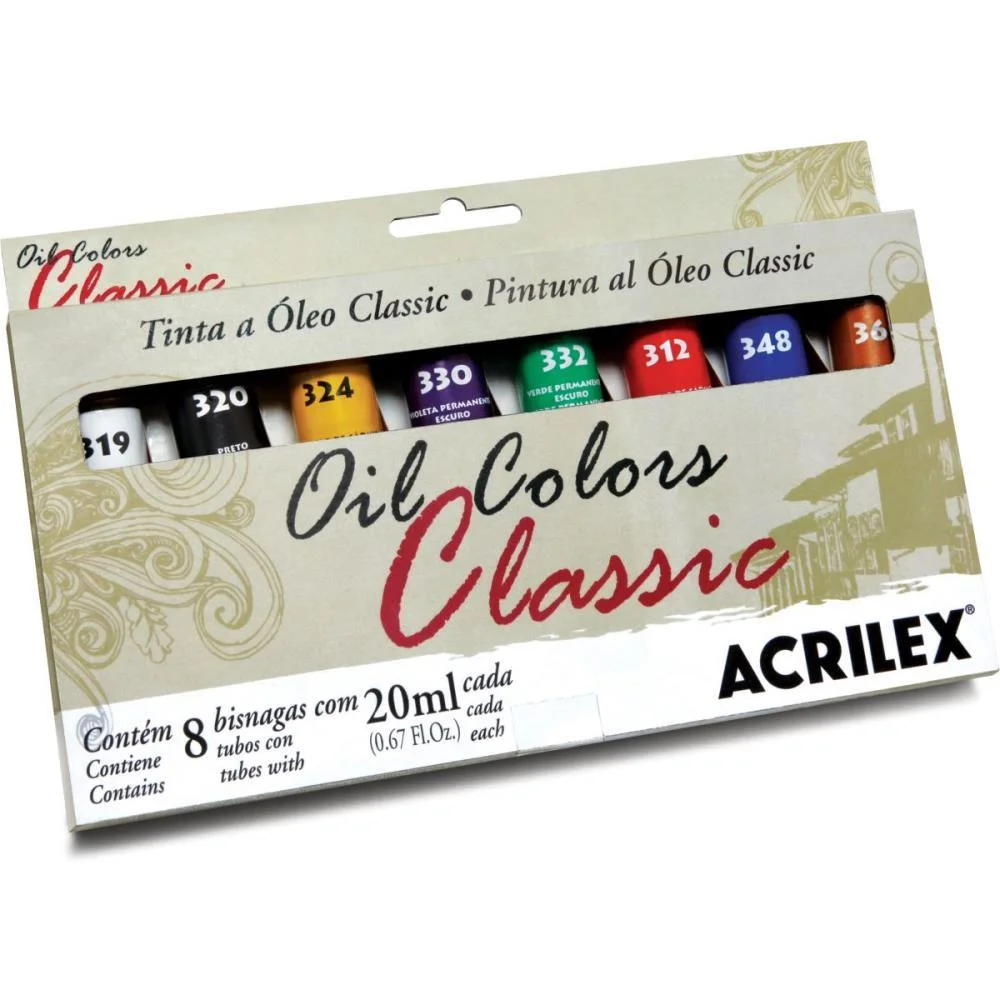 TINTA A OLEO OIL CLASSIC 20ML 8 CORES (S) ACRILEX (ESTOJO)
