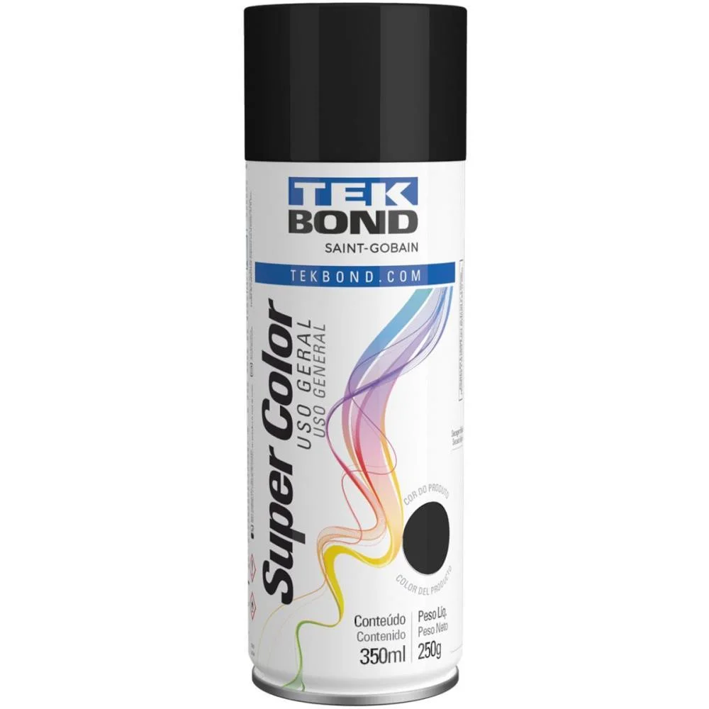 TINTA SPRAY PRETO BRILHANTE 350ML/250G TEKBOND (UNIDADE)