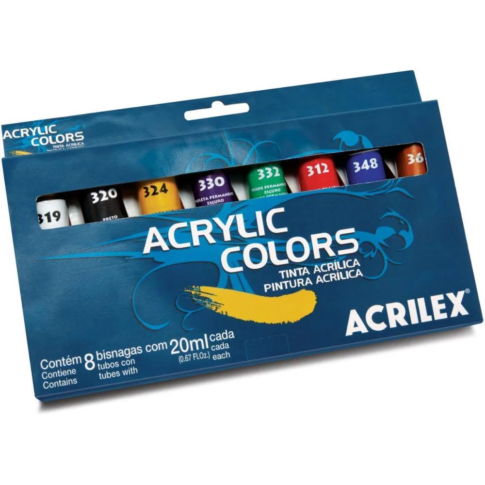 TINTA ACRILICA ACRYLIC COLORS 20ML 8 CORES ACRILEX (ESTOJO)
