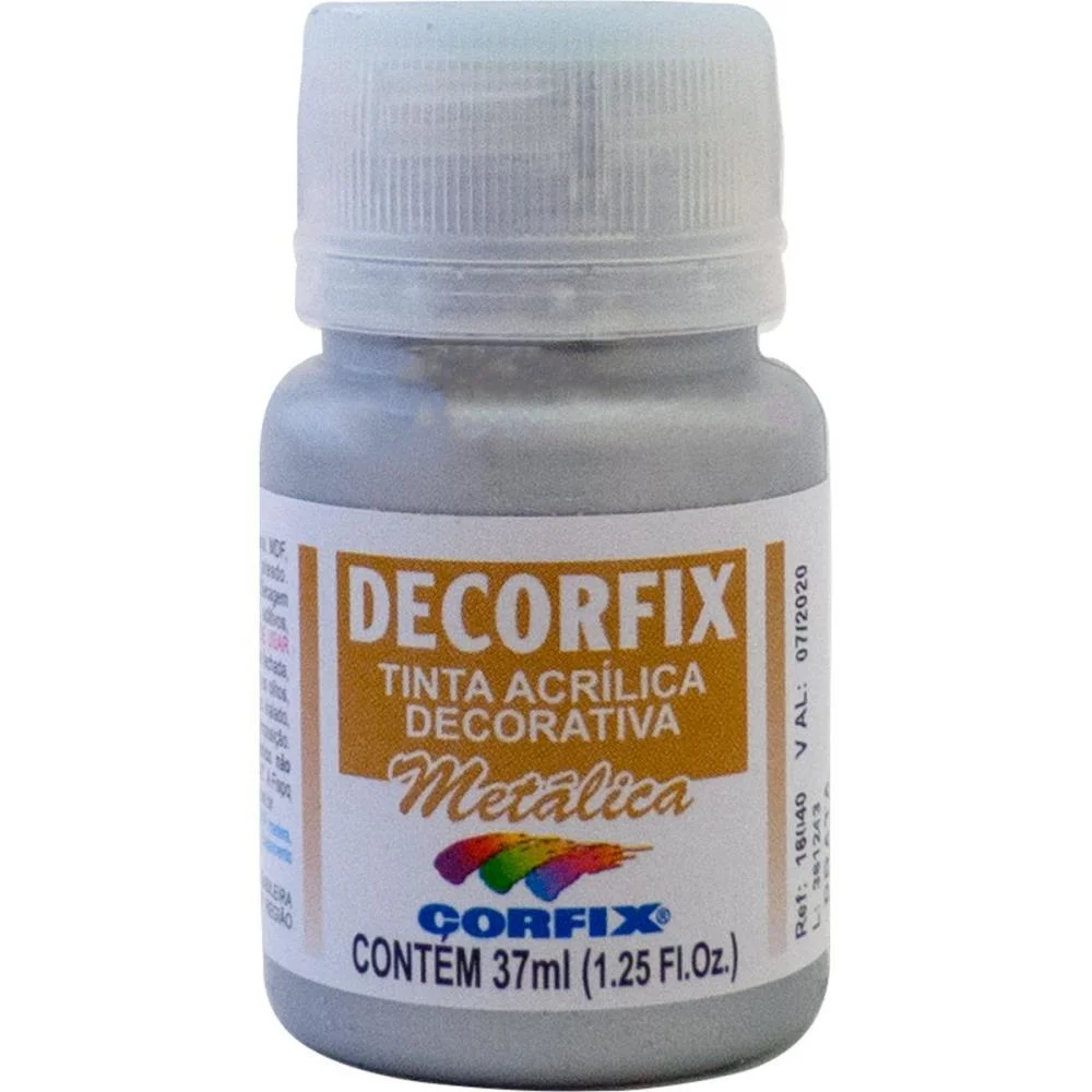 TINTA ACRILICA DECORFIX METALICA 37ML PRATA CORFIX (CX.C/06)