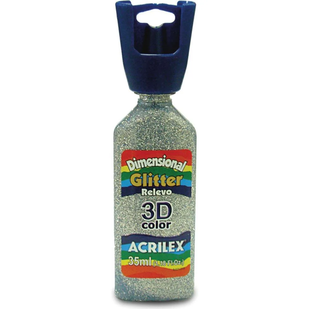 TINTA RELEVO DIMENSIONAL GLITTER PRATA 35ML ACRILEX (PCT.C/06)