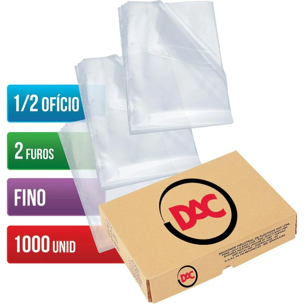 ENVELOPE PLASTICO 1/2 OFICIO 2FUROS FINO DAC (CX./1000)