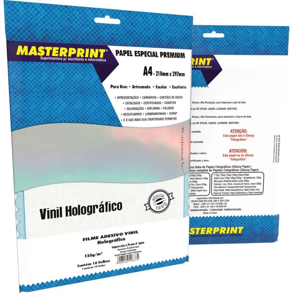 FILME ADESIVO INKJET A4 135G HOLOGRAFICO MASTERPRINT (PCT.C/10)