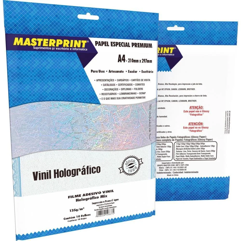 FILME ADESIVO INKJET A4 135G HOLOGRAFICO MIX MASTERPRINT (PCT.C/10)