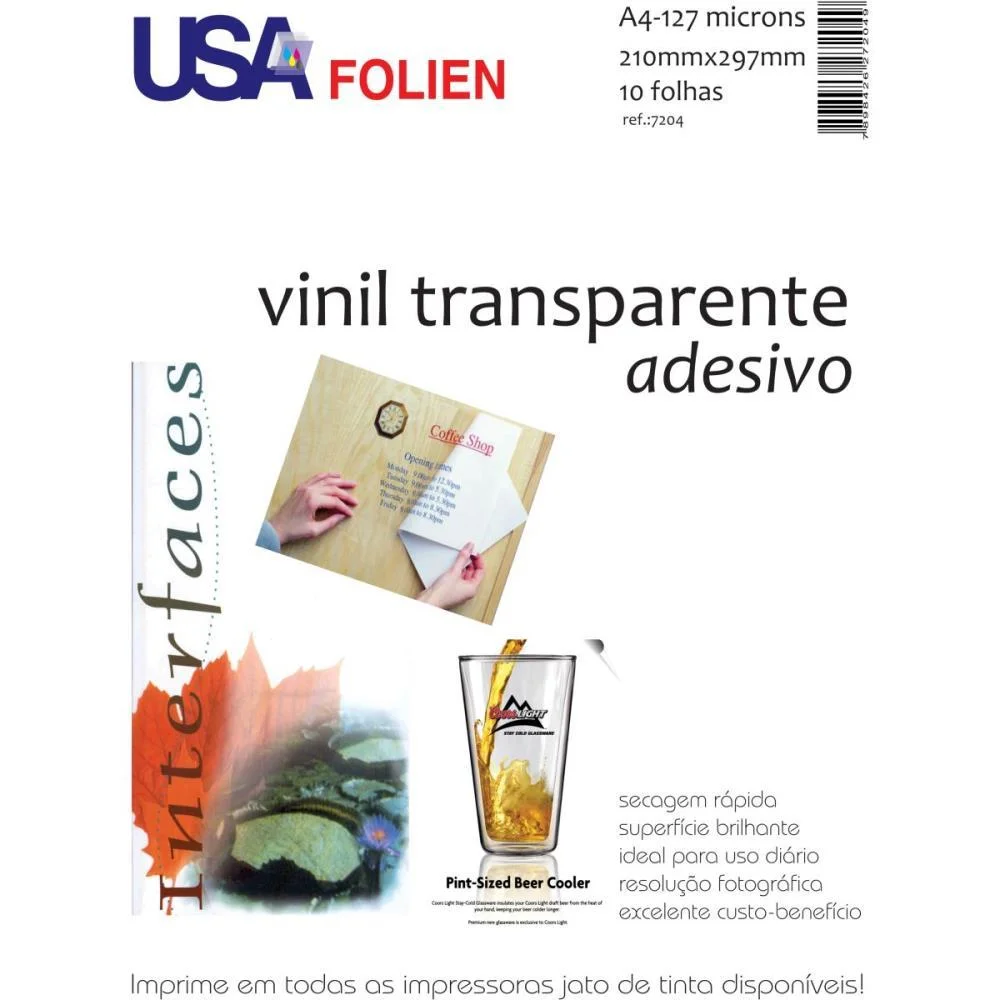 PAPEL FOTOGRAFICO INKJET A4 VINIL ADESIVO TRANSPARENTE USA FOLIEN (CX.C/10)
