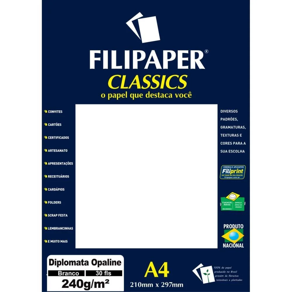 PAPEL A4 DIPLOMATA CLASSICS MARCA DAGUA BR 240G FILIPERSON (PCT.C/30)
