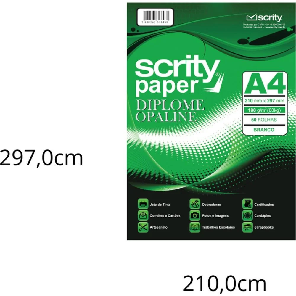 PAPEL A4 DIPLOMATA OF BRANCO 180G. SCRITY (CX.C/50)