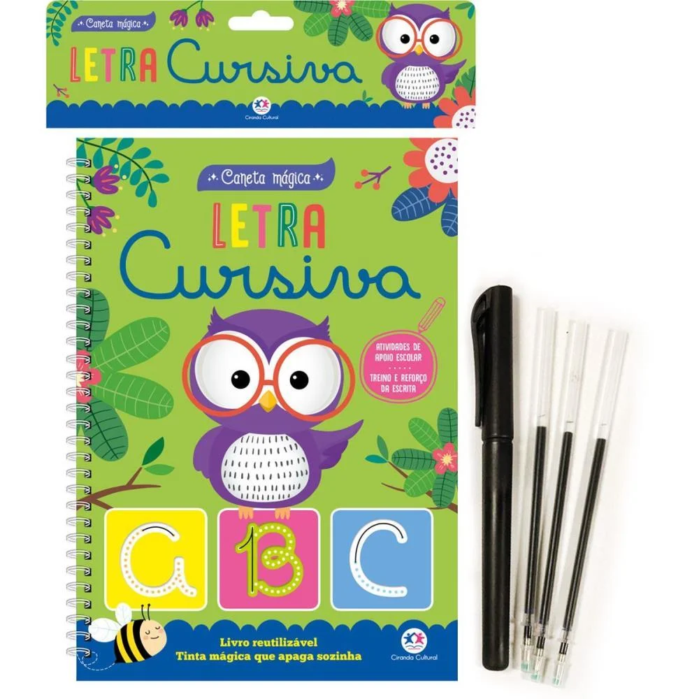 LIVRO PEDAGOGICO CANETA MAGICA LETRA CURSIVA MAGIC KIDS (UNIDADE)