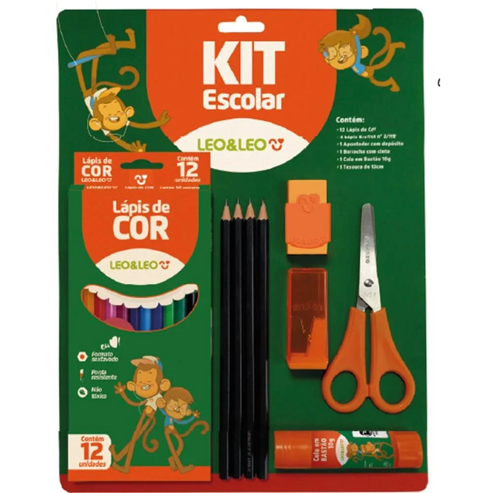 KIT ESCOLAR LEO E LEO 12 LAPIS COR + 8 PCS LEONORA (CX.C/06)