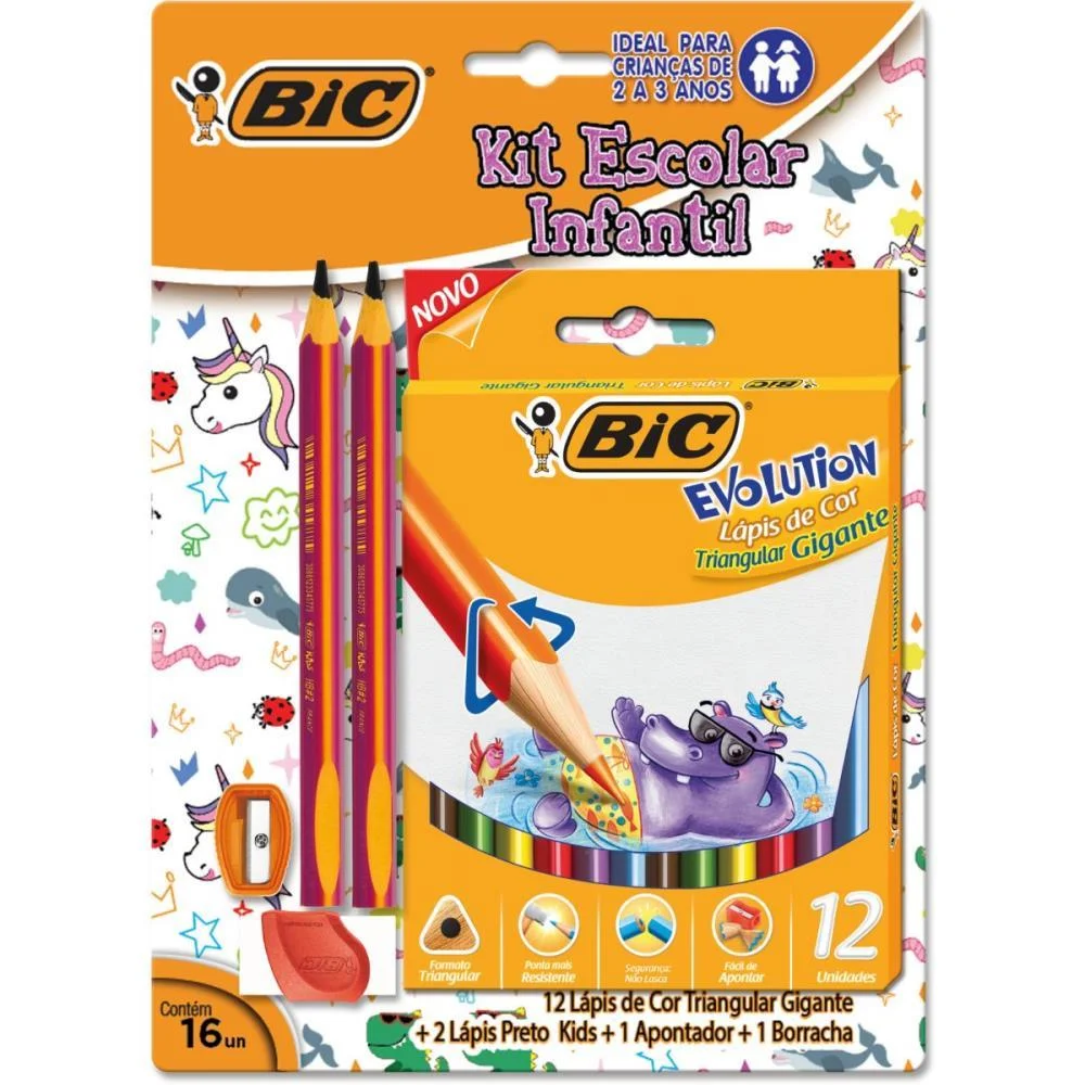 KIT ESCOLAR INFANTIL LAP+BORR+APON+LAP.COR BIC (BLISTER)
