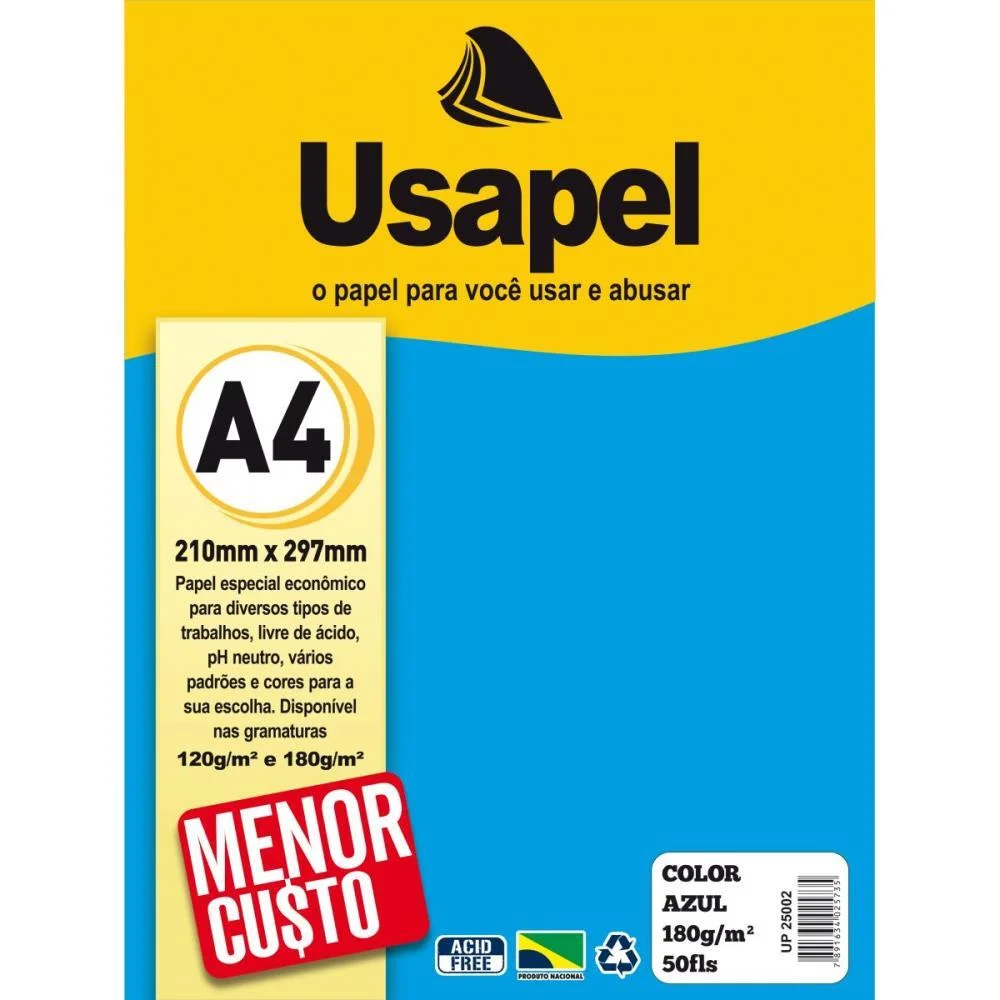 PAPEL A4 COLOR USAPEL AZUL 180G. FILIPERSON (PCT.C/50)