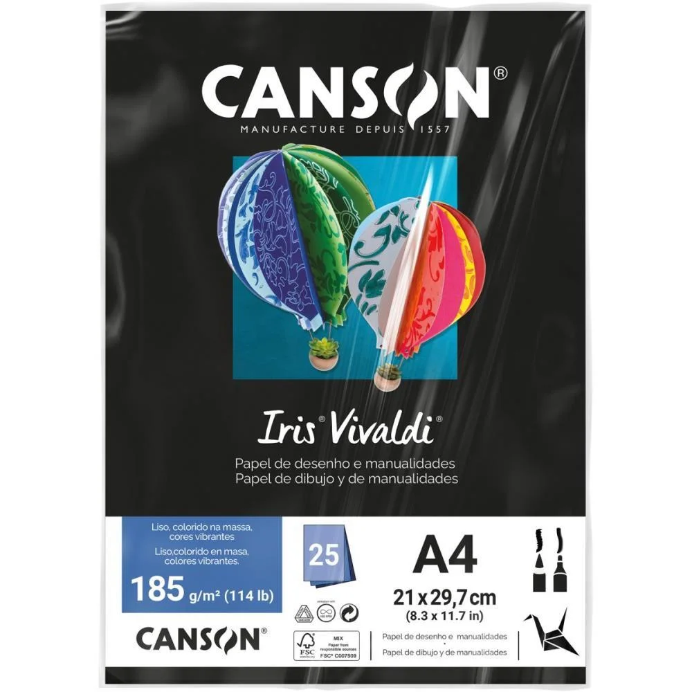 PAPEL A4 COLOR IRIS VIVALDI PRETO 185G CANSON (PCT.C/25)
