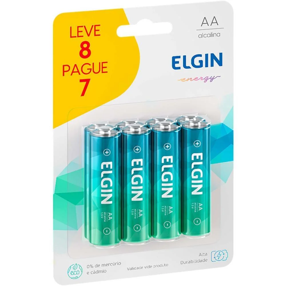 PILHA ALCALINA PEQUENA AA LEVE 8 PAGUE 7 ELGIN (BLISTER)