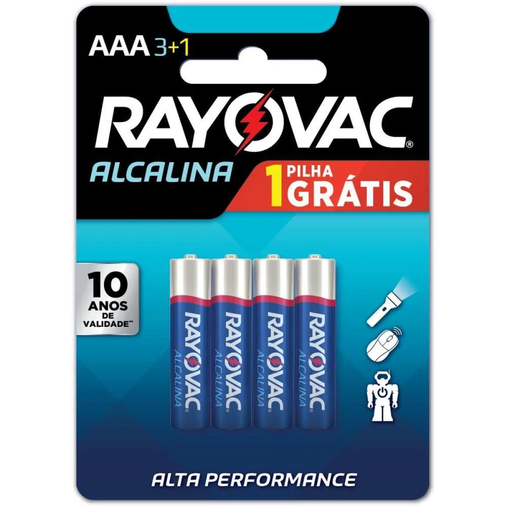 PILHA ALCALINA PALITO AAA LEVE 4 PAGUE 3 RAYOVAC (BL.C/04)