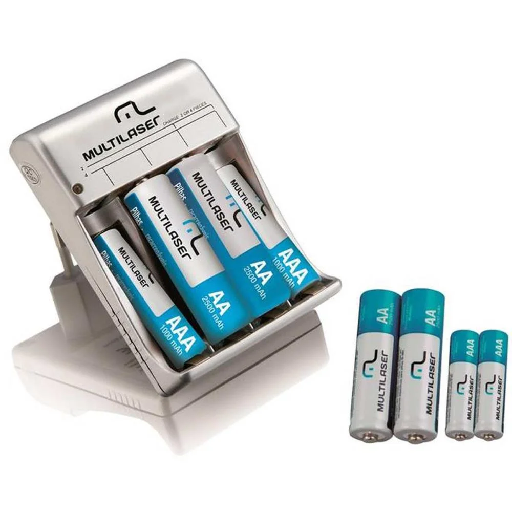 CARREGADOR DE PILHAS BIVOLT P/4 PILHAS AA/AAA C/8 PILHAS MULTI (KIT)