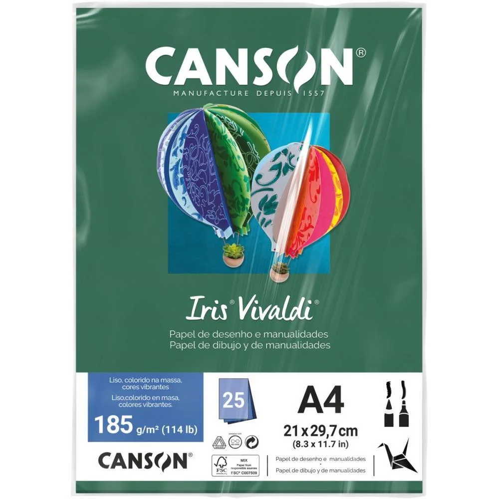 PAPEL A4 COLOR IRIS VIVALDI VERDE 185G CANSON (PCT.C/25)
