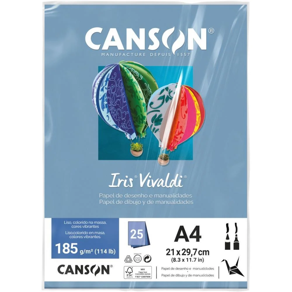 PAPEL A4 COLOR IRIS VIVALDI AZUL 185G CANSON (PCT.C/25)