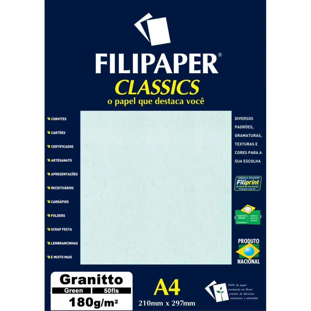 PAPEL A4 GRANITO VERDE 180G. FILIPERSON (CX.C/50)