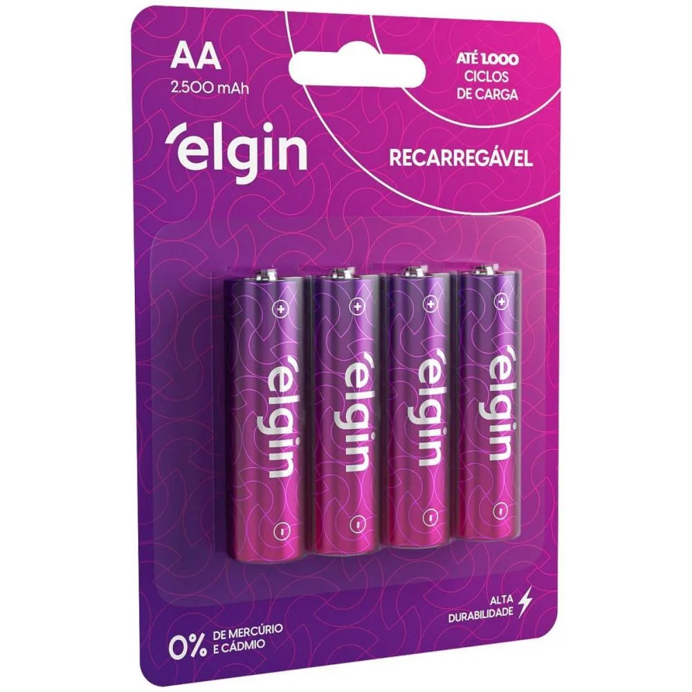 PILHA RECARREGAVEL PEQUENA AA 2500MAH 1.2V. C/04 ELGIN (BL.C/04)