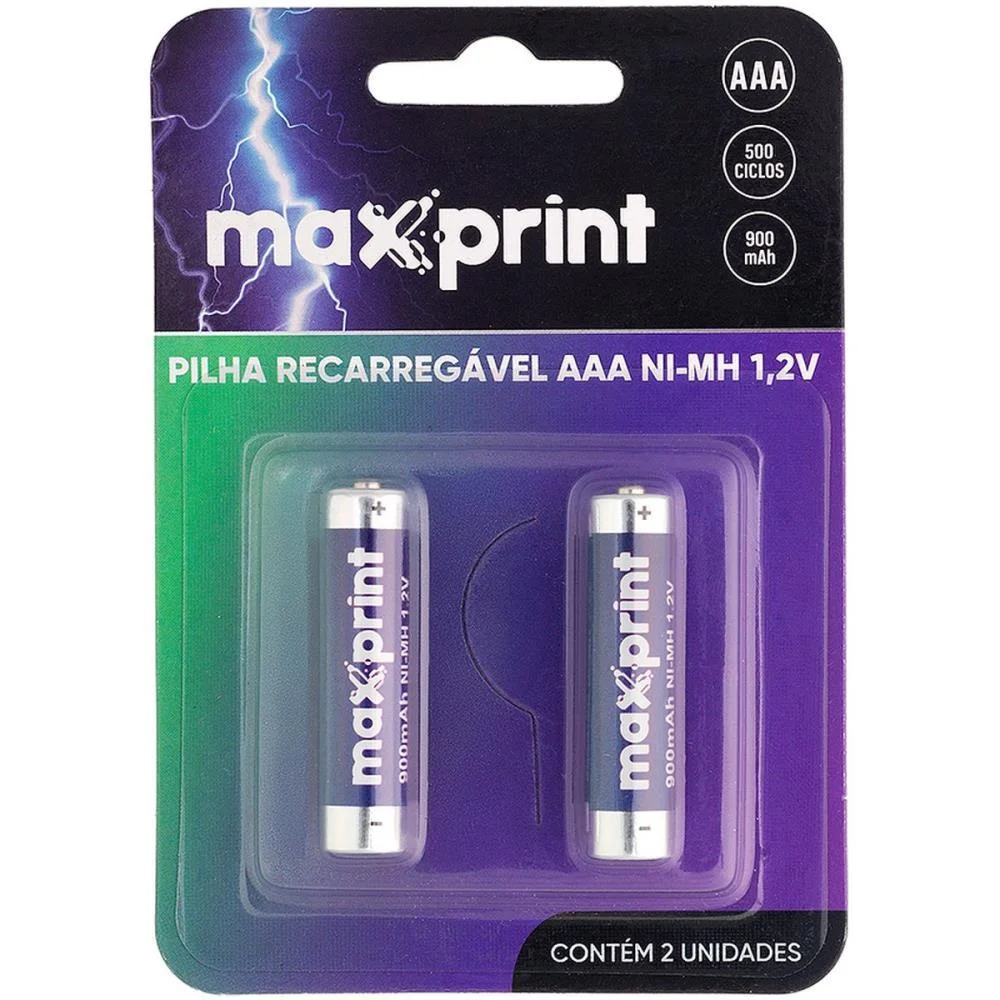 PILHA RECARREGAVEL PALITO AAA 1,2V 900MAH MAXPRINT (BL.C/02)