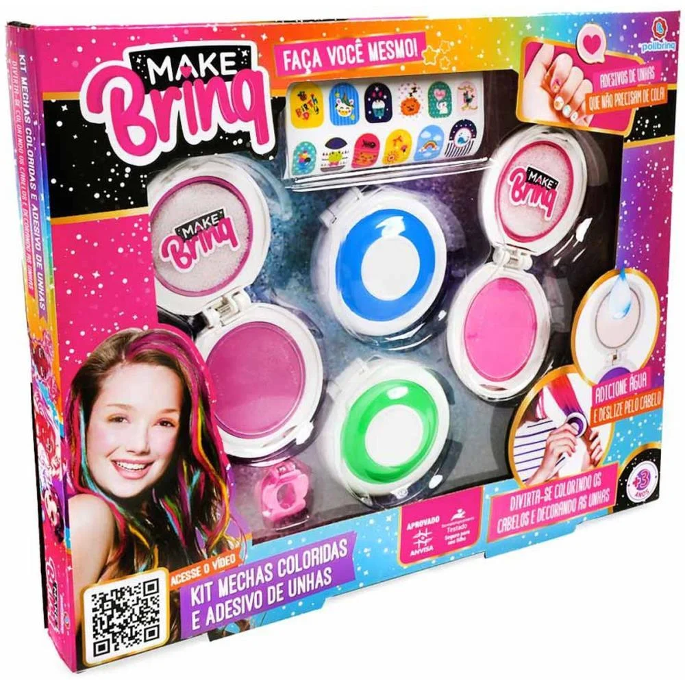MAQUIAGEM E BELEZA INFANTIL MAKE BRINQ MECHAS+ADESIVOS(S) POLIBRINQ (KIT)