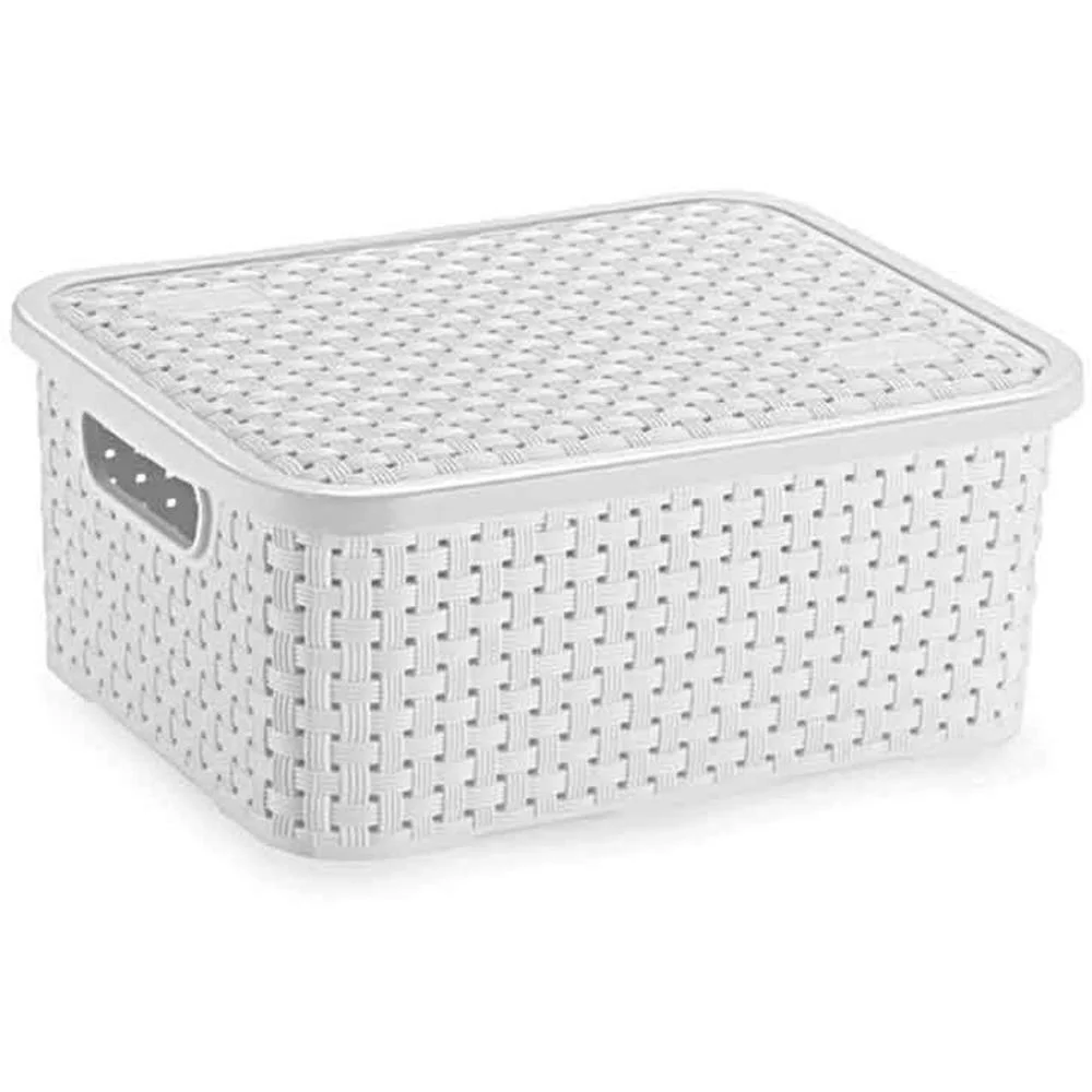 CAIXA PLASTICA MULTIUSO RATTAN C/TAMPA BRANCO PEQ 4L. NITRON (UNIDADE)