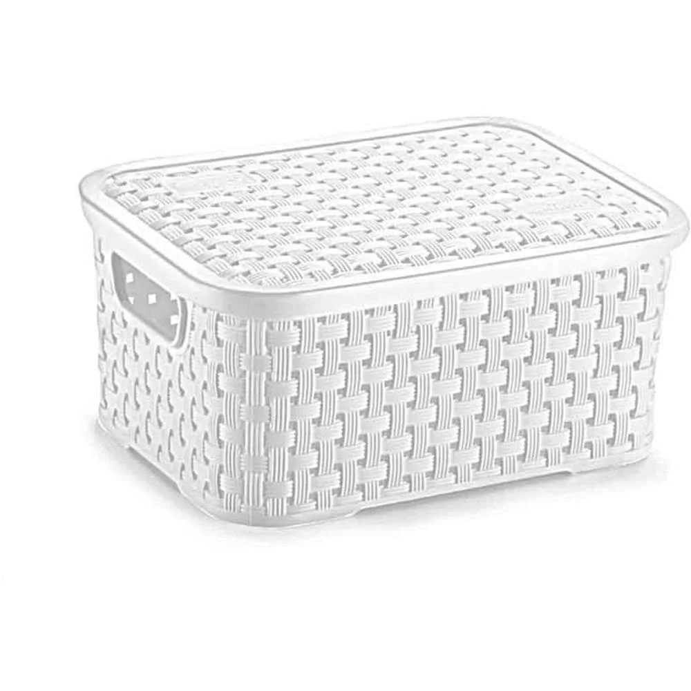 CAIXA PLASTICA MULTIUSO RATTAN C/TAMPA BRANCO PP 2L. NITRON (UNIDADE)