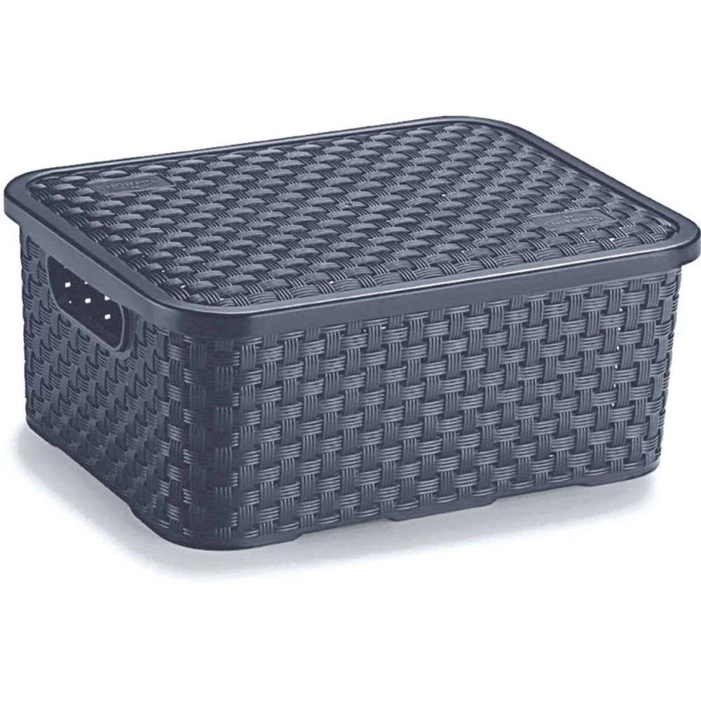 CAIXA PLASTICA MULTIUSO RATTAN C/ TAMPA CHUMBO PQ 4L. NITRON (UNIDADE)