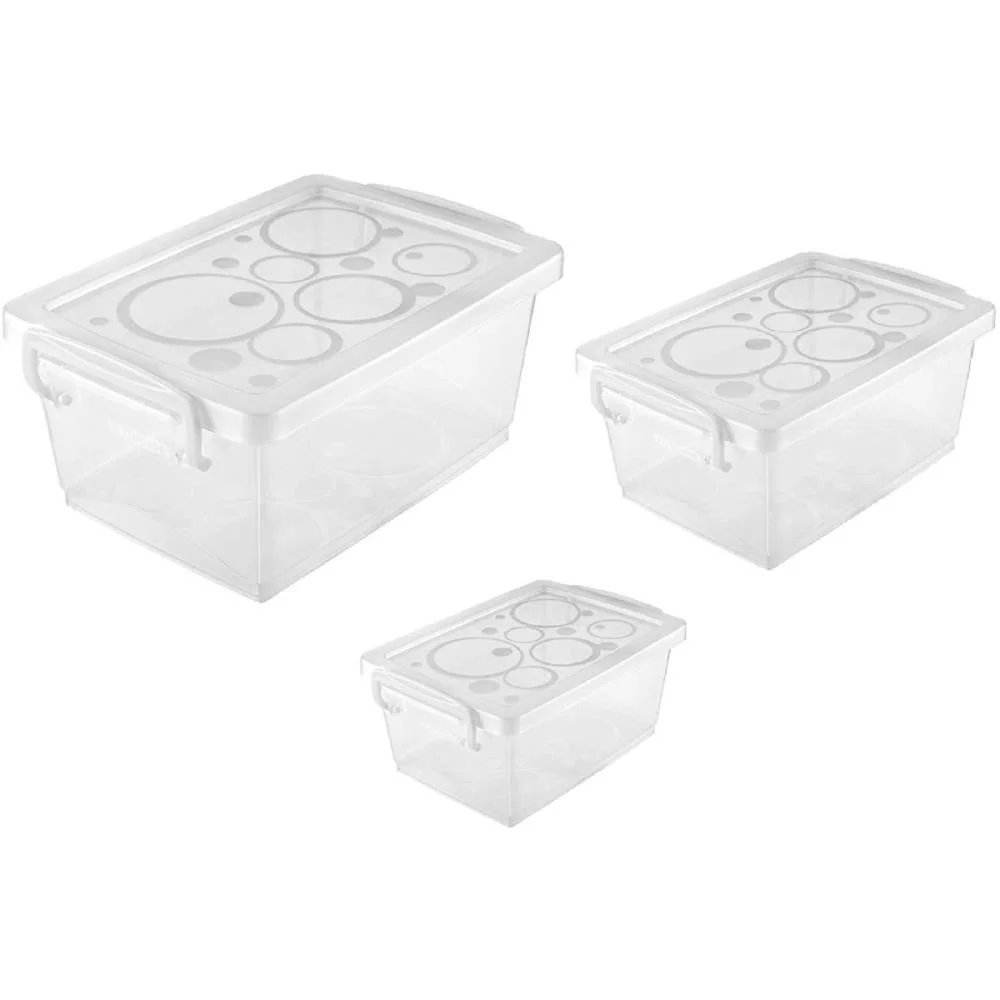 CAIXA PLASTICA MULTIUSO KIT C/03 600ML/1.5L/4L C/TRAVA ORDENE (UNIDADE)