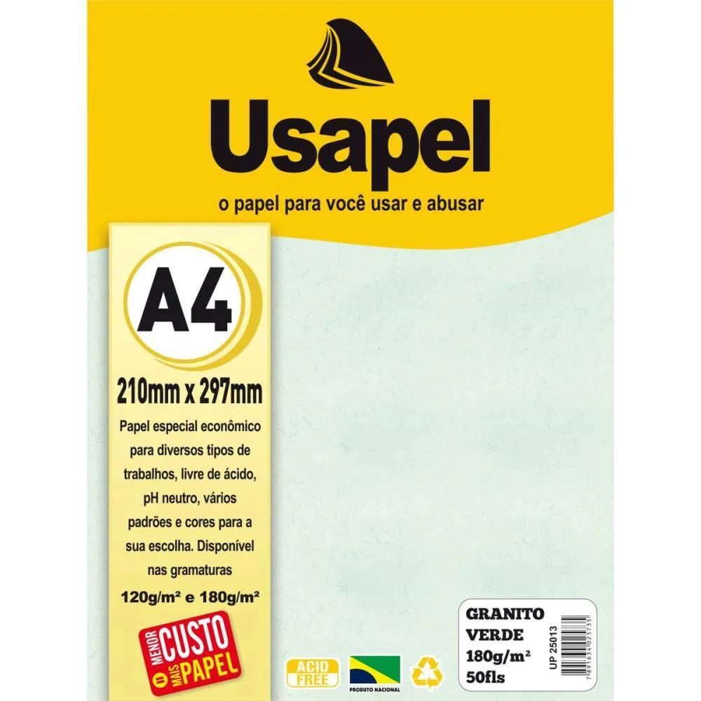 PAPEL A4 GRANITO USAPEL VERDE 180G. FILIPERSON (PCT.C/50)