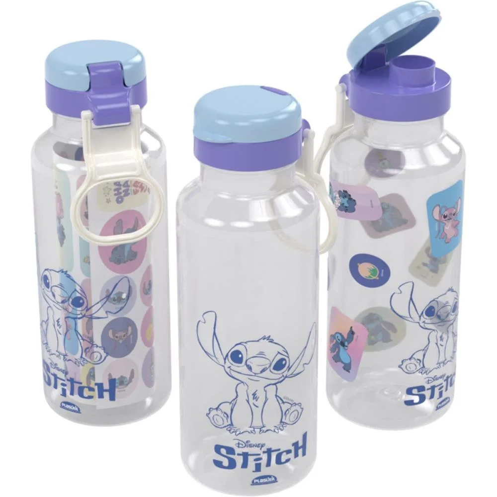 GARRAFA PLASTICA STITCH ABRE FACIL 600ML PLASUTIL (UNIDADE)